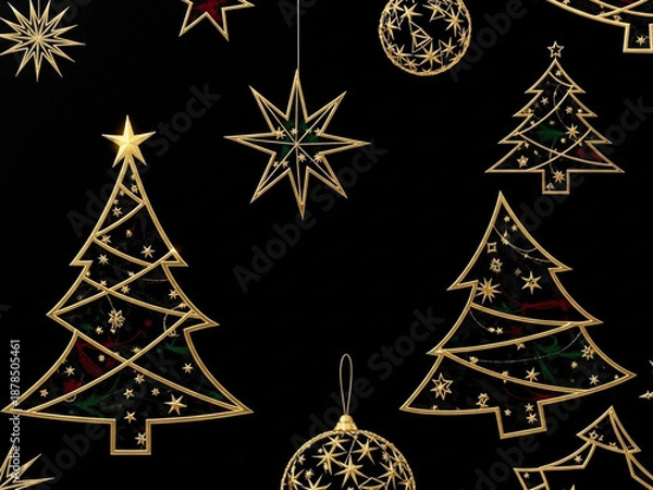 Obraz ゴールドとブラックのクリスマス抽象アート