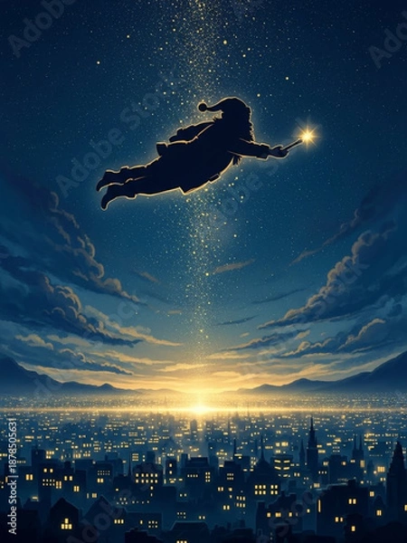 Obraz 聖なる夜にサンタクロースが空を飛んでやって来る