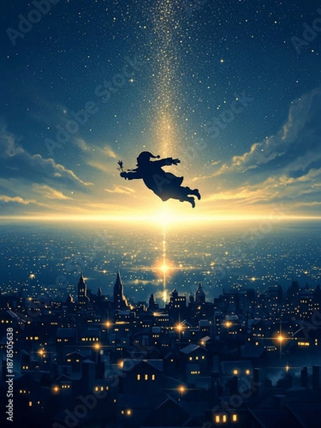 Obraz 聖なる夜にサンタクロースが空を飛んでやって来る