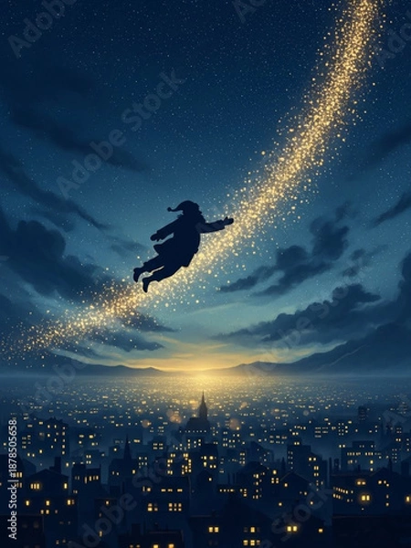 Obraz 聖なる夜にサンタクロースが空を飛んでやって来る