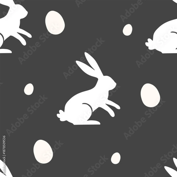 Obraz Easter Bunny Seamless Pattern Black Background Rabbits Eggs
