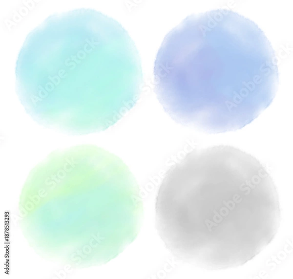 Obraz 水彩風の丸いにじみイラストセット　クールトーン
