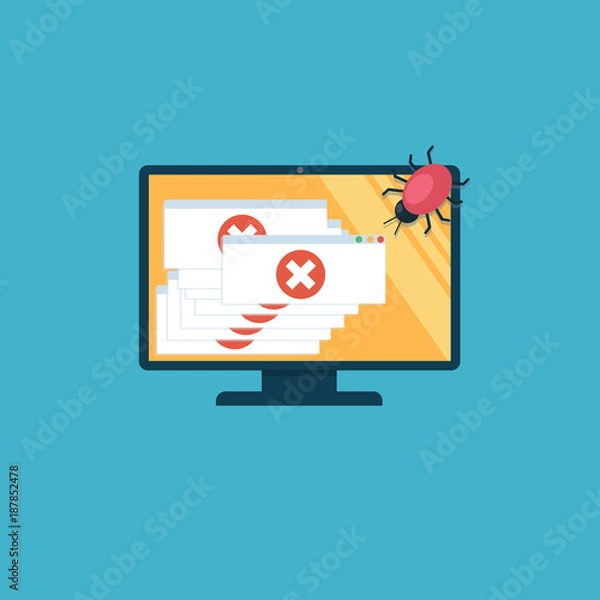 Fototapeta Computer virus. The computer is infected, there are a lot of alert messages.