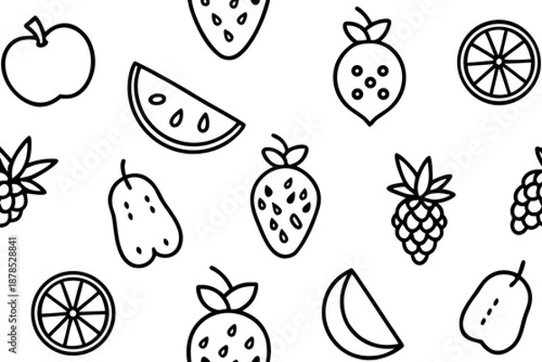 Obraz Seamless black and white fruit themed doodle pattern