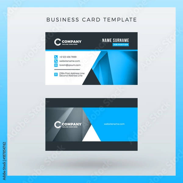 Fototapeta Double-sided horizontal business card template with abstract background. Vector mockup illustration. Stationery design