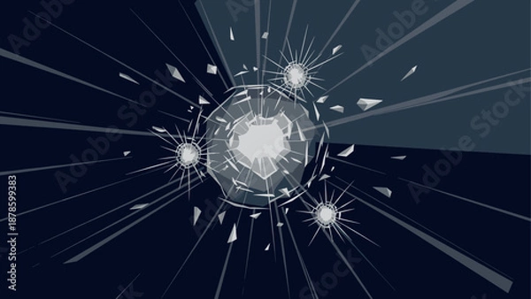 Obraz Dynamic shattered glass effect with cracked pattern on dark background
