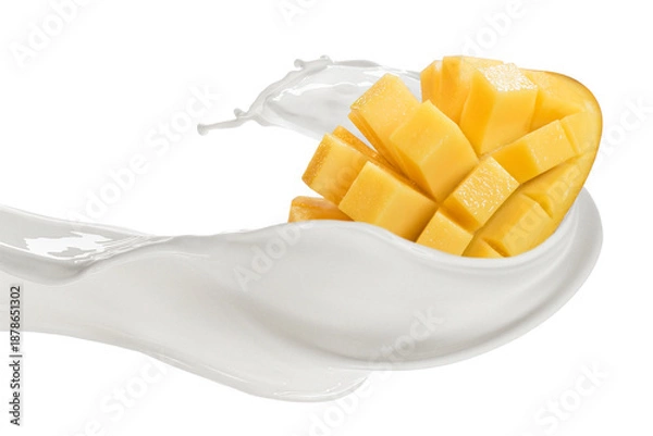 Obraz Milk Splash With Mango On White Background