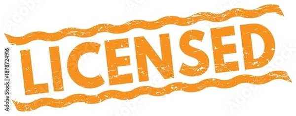 Obraz LICENSED text on orange lines stamp sign.