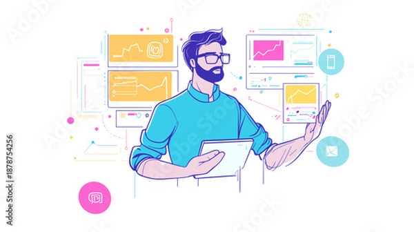 Obraz Man with Beard Holding Digital Tablet.