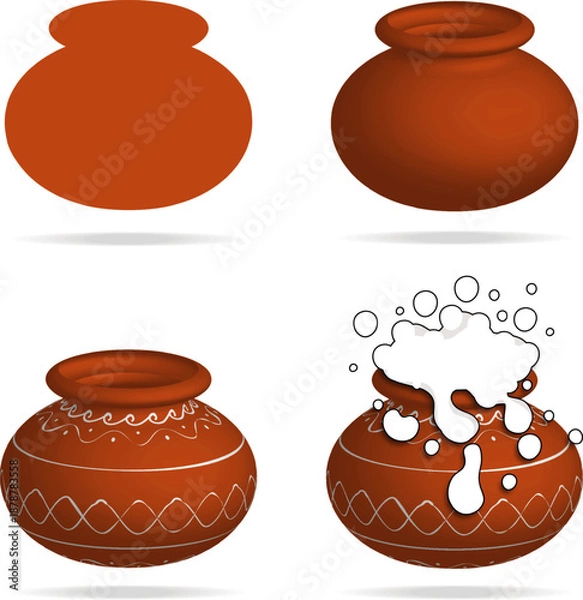 Obraz Step by Step Clay Pot Drawing Process Vector Illustration