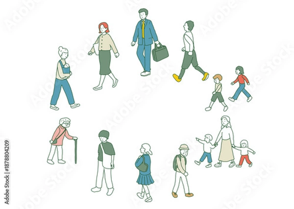 Obraz 歩く人々　ベクターイラスト