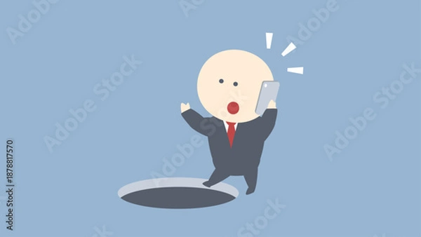 Obraz ビジネスイメージイラスト_電話に気を取られて落とし穴に気づかないビジネスマン