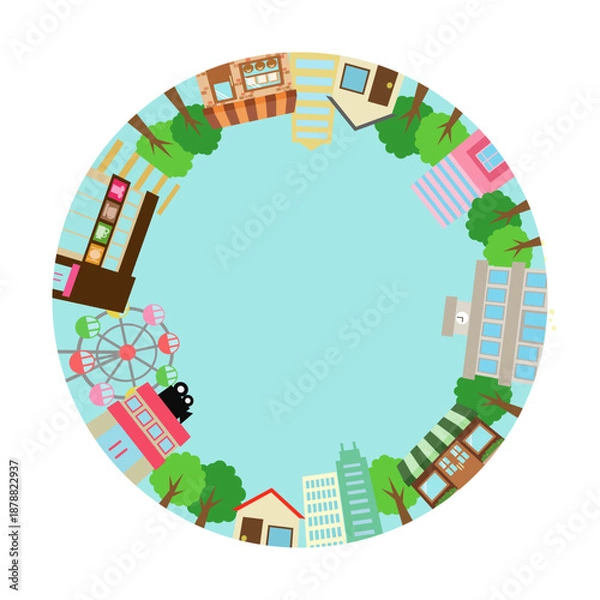 Obraz 街並み丸フレーム