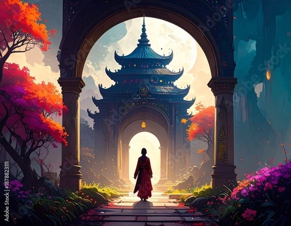 Obraz buddhist temple at sunset