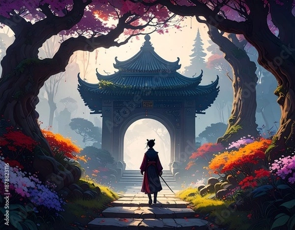 Obraz buddhist temple at sunset