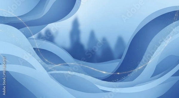 Obraz Blue abstract waves with a snowy forest background.