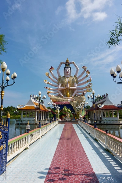 Fototapeta Wat Plai Laem temple and 18 hands Guanyin or Guan Yin statue on Koh Samui island in Thailand