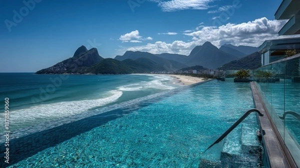 Fototapeta Beach and mountain infinity pool