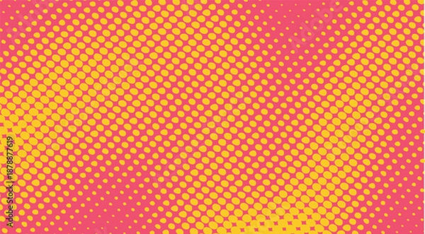 Fototapeta Vibrant pink and yellow halftone dot pattern with a dynamic gradient effect Vector