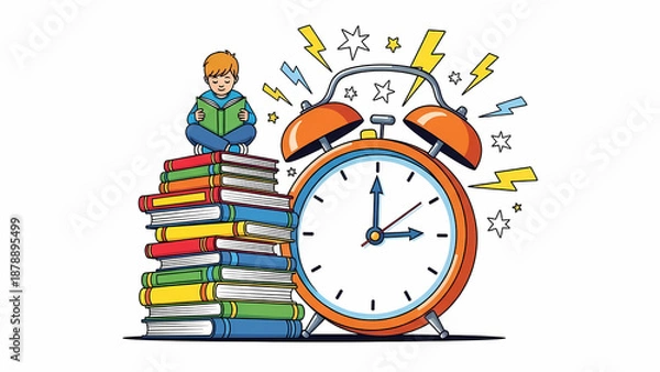 Obraz 学生が本を読み、時計が鳴る