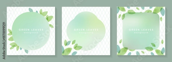 Obraz シンプルな新緑のイラストとグラデーション背景のフレームセット