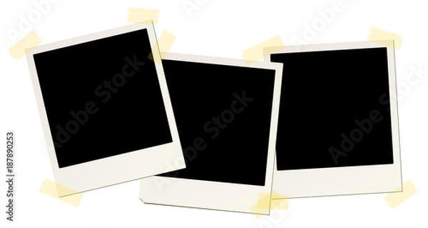 Fototapeta 3 blank instant picture frames affixed with sticky tape