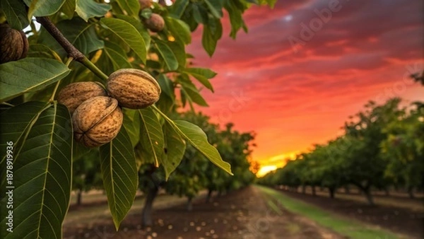 Obraz Walnut orchard plantation
