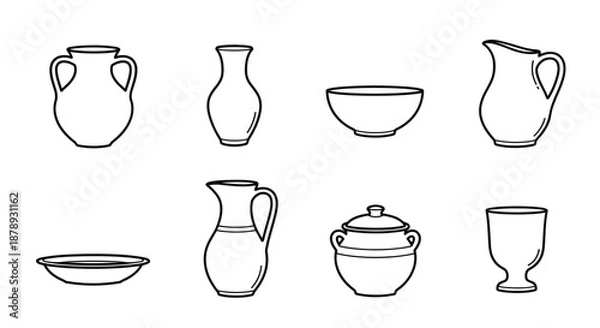 Obraz Collection of classic ceramic tableware Vector