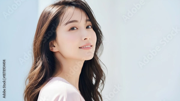 Obraz 自然光で微笑む若い女性の爽やかポートレート