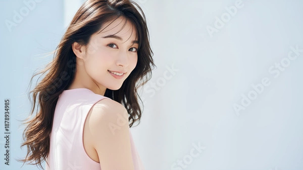 Obraz 自然光で微笑む若い女性の爽やかポートレート