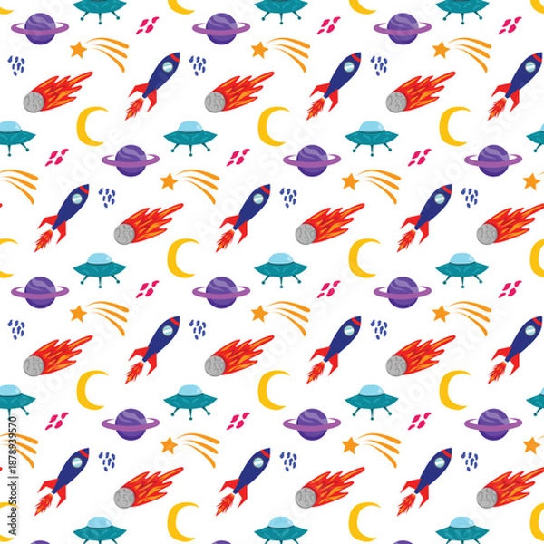 Obraz cute space seamless pattern with rockets and planets