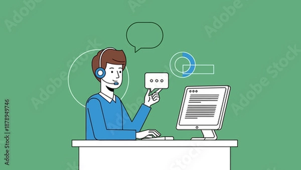 Fototapeta Customer Service Representative Working on Computer.