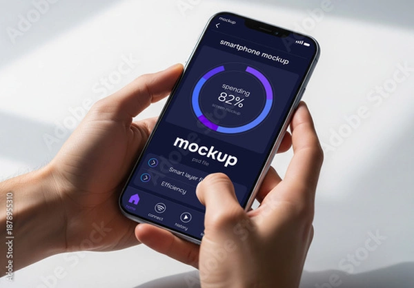 Obraz Two hands holding a smartphone mockup