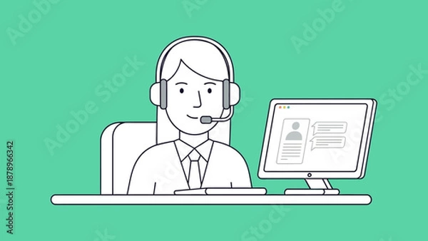 Fototapeta Customer Service Representative Working on Computer.