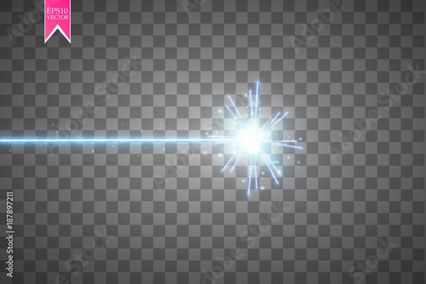 Fototapeta Abstract blue laser beam. Isolated on transparent black background. Vector illustration,