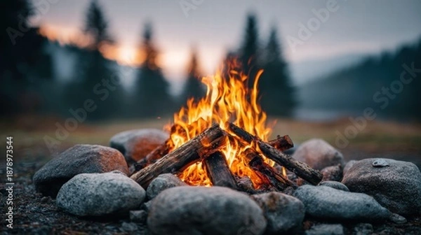 Obraz Campfire burning brightly in the evening