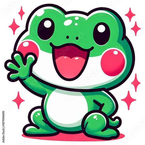 Obraz A frog waving happily with rosy cheeks