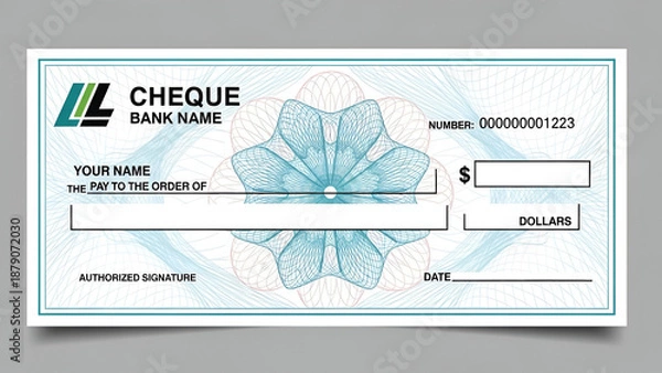 Obraz Blank cheque from bank name