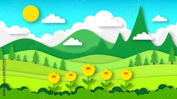 Obraz Vibrant landscape with sunflowers