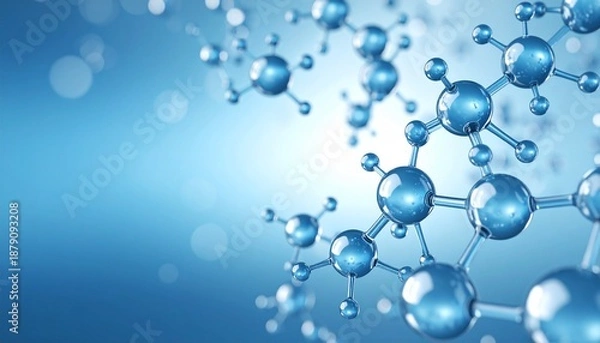 Obraz 3D molecular structure visualization with blue spheres and rods on gradient background.