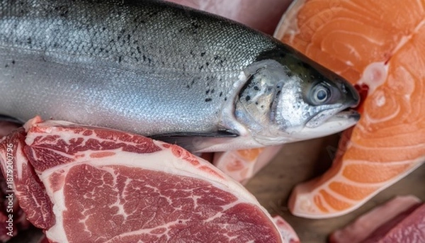 Obraz Meat and Fish Assortment.