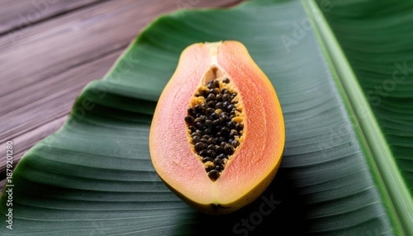 Obraz Papaya Cut On Leaf.
