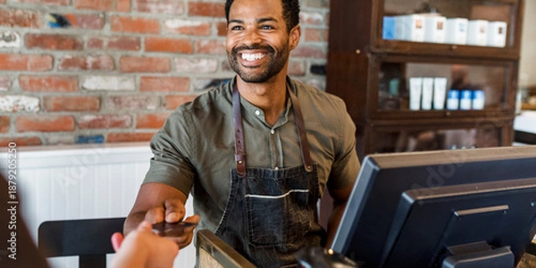 Obraz Smiling barista serving customer