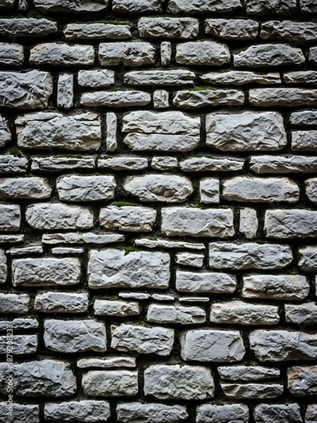 Obraz Textured Stone Wall with Moss Accents, Rustic Architectural Element