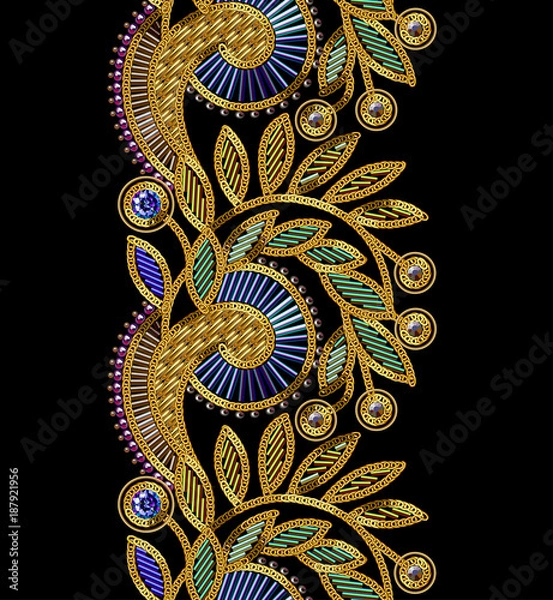 Obraz Embroidery Vector Seamless Pattern. Black Background.