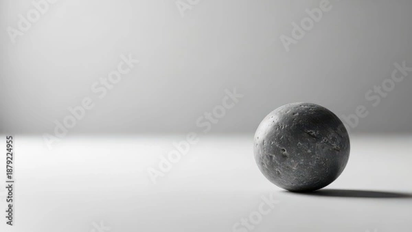 Obraz A single dark grey textured sphere casting a shadow on a minimalist light surface.