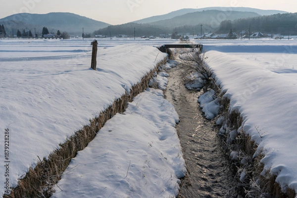 Obraz 広島県北広島町東八幡原の雪景色