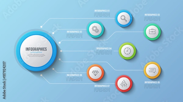Fototapeta Vector 7 options infographic design, structure chart, presentation template.
