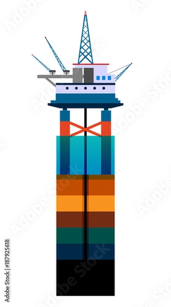 Obraz Oil platform at sea. Flat illustration.