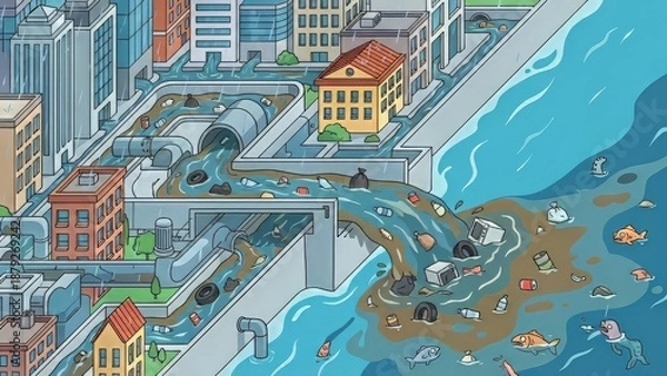 Fototapeta Flooded Cityscape